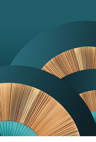 大气简约质感镀金扇面展板国潮模特背景