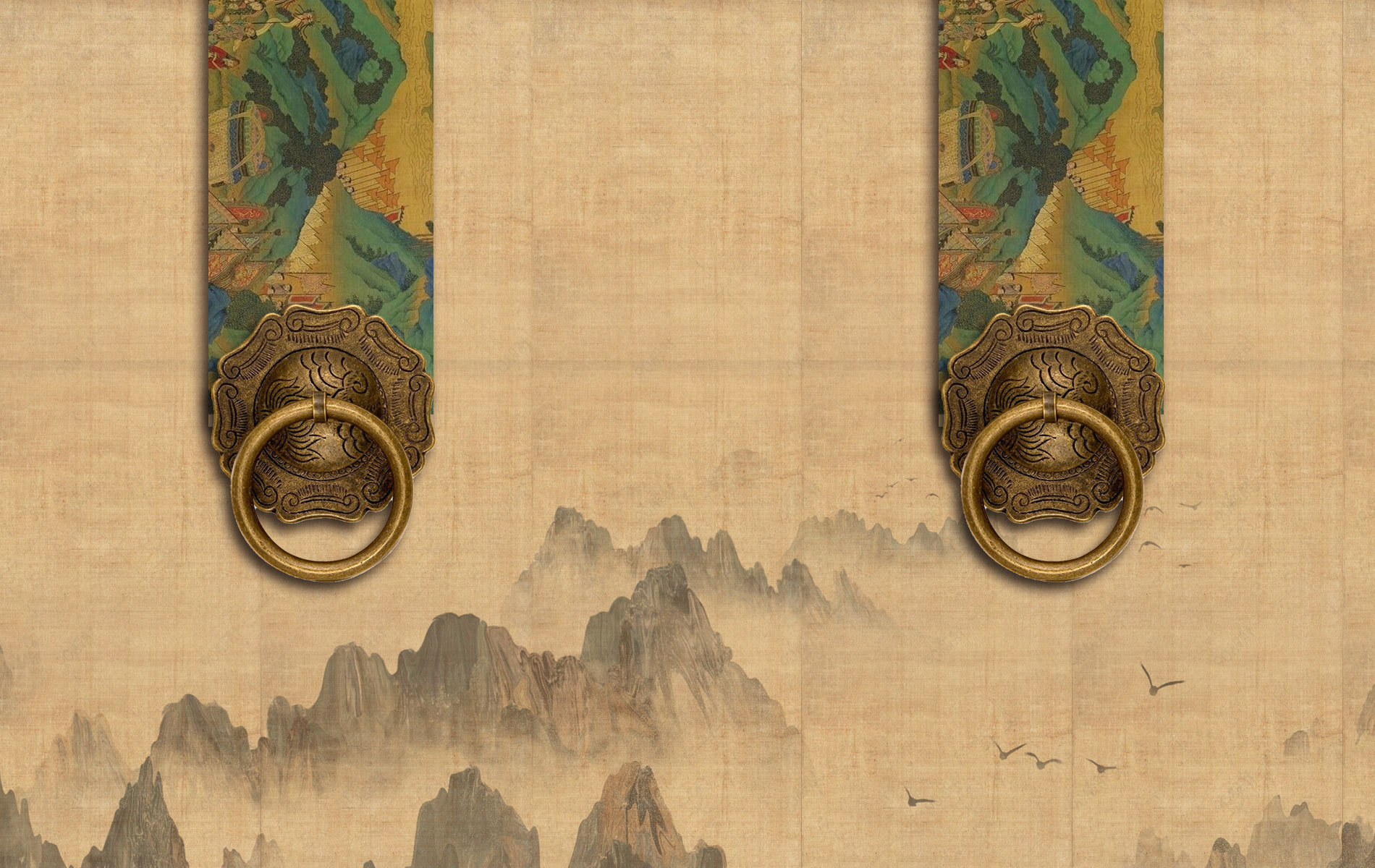 复古宣纸做旧质感中国风山水背景