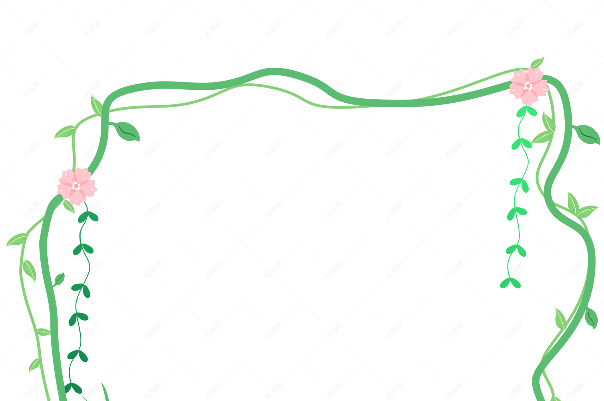 春天小清新花朵绿色卡通可爱手绘边框