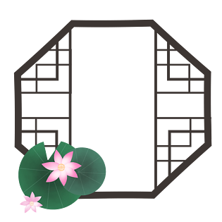 中国风夏季荷花窗户古风框