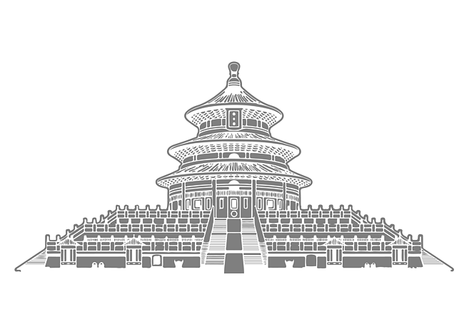 北京天坛黑白两色免扣元素