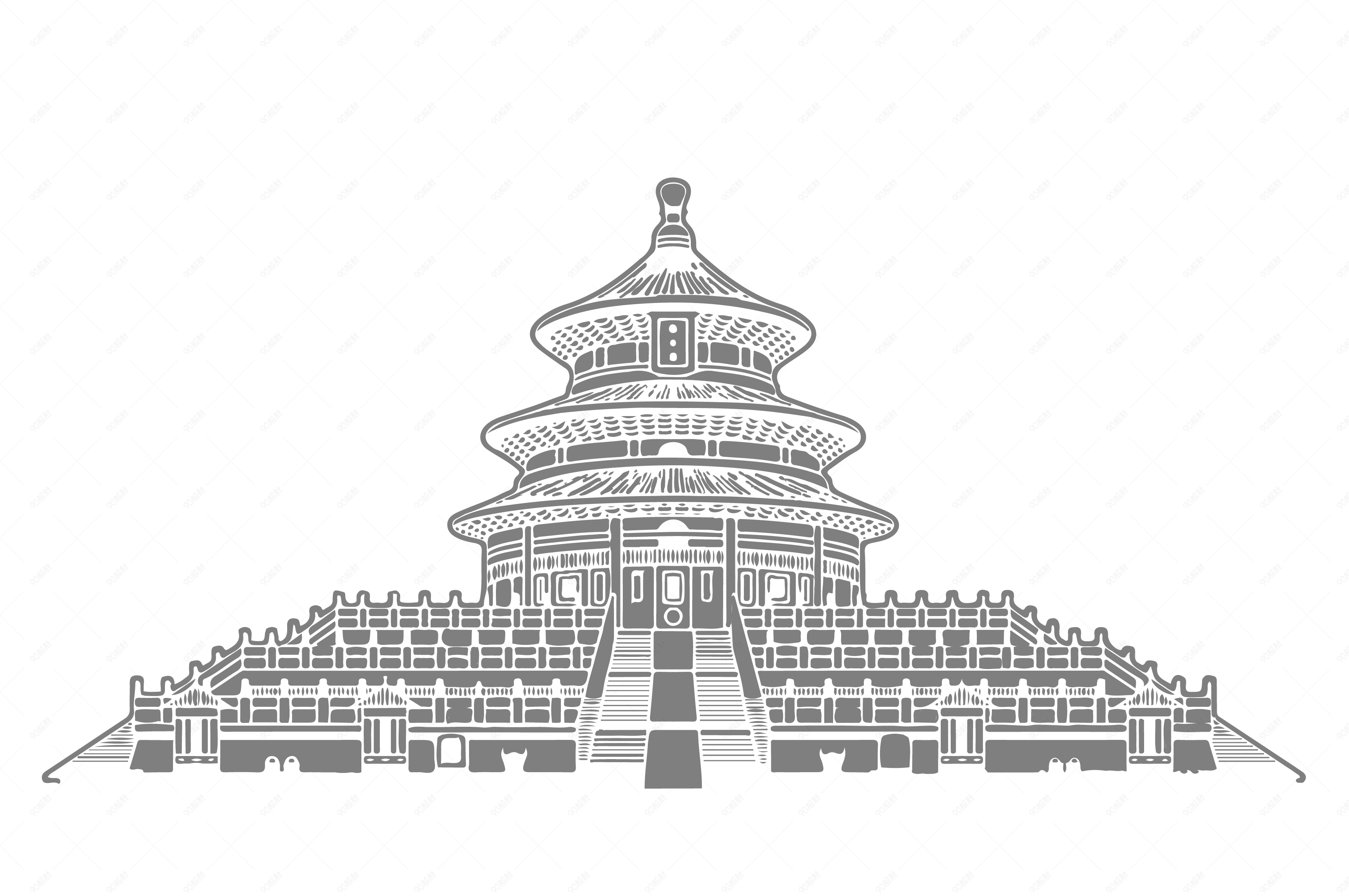 北京天坛黑白两色免扣元素【免抠元素png】-90设计网