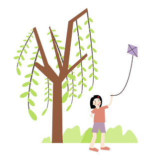 清明节春风吹杨柳女孩放风筝