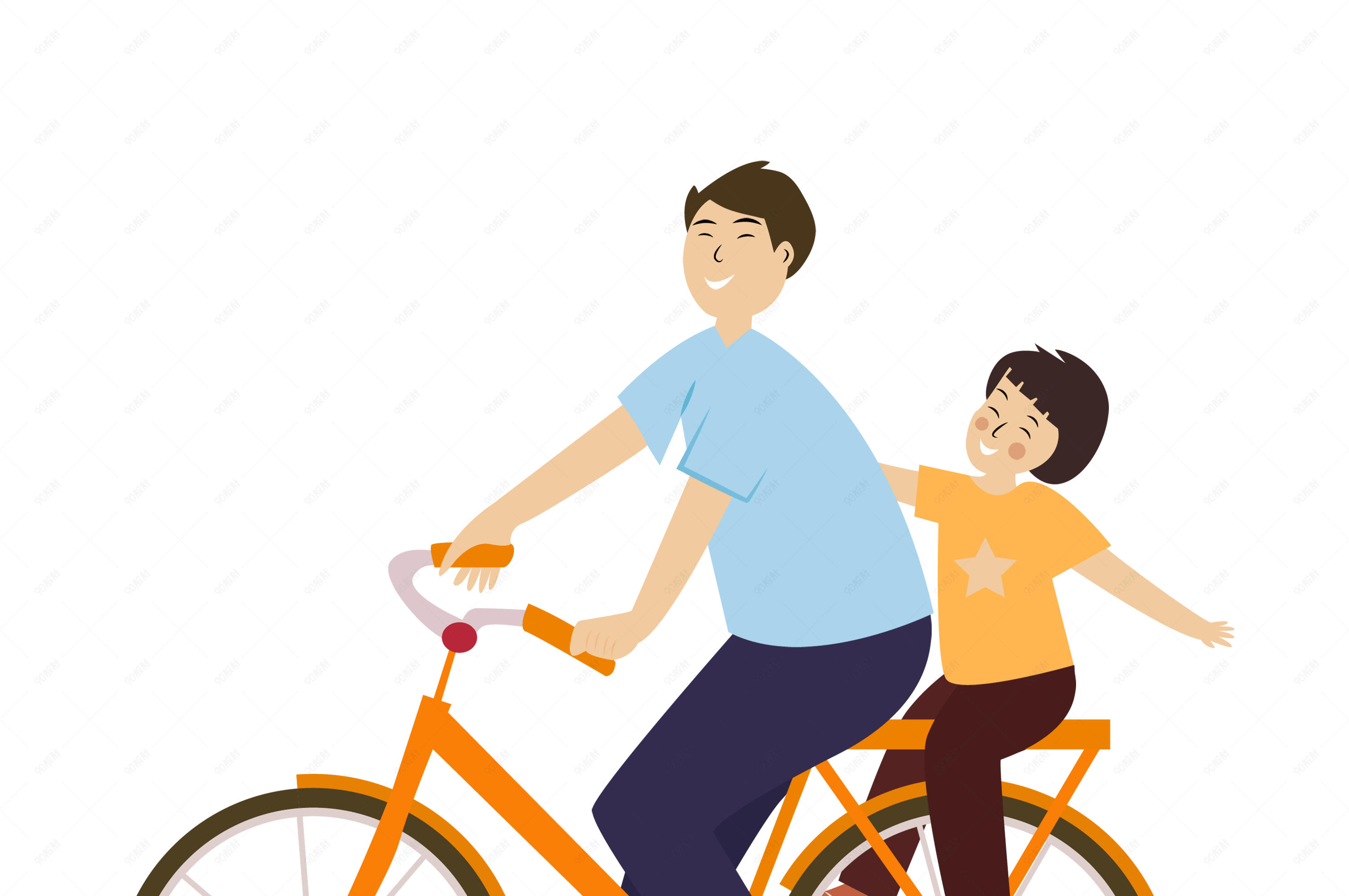 手绘父亲节父亲骑车载着女儿元素设计