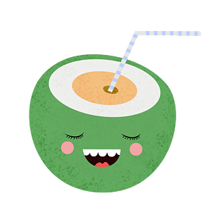 手绘小暑拟人化椰子果汁元素设计