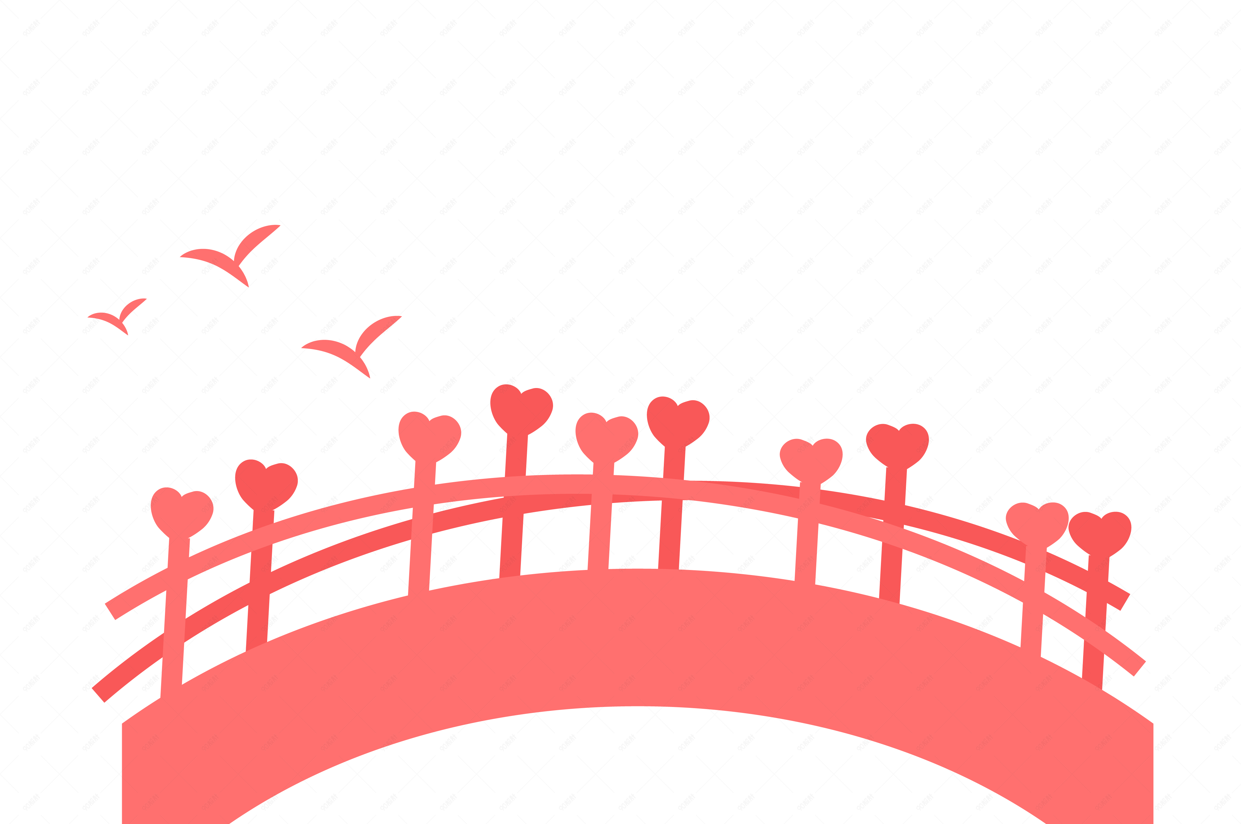 手绘粉色七夕爱心鹊桥元素设计