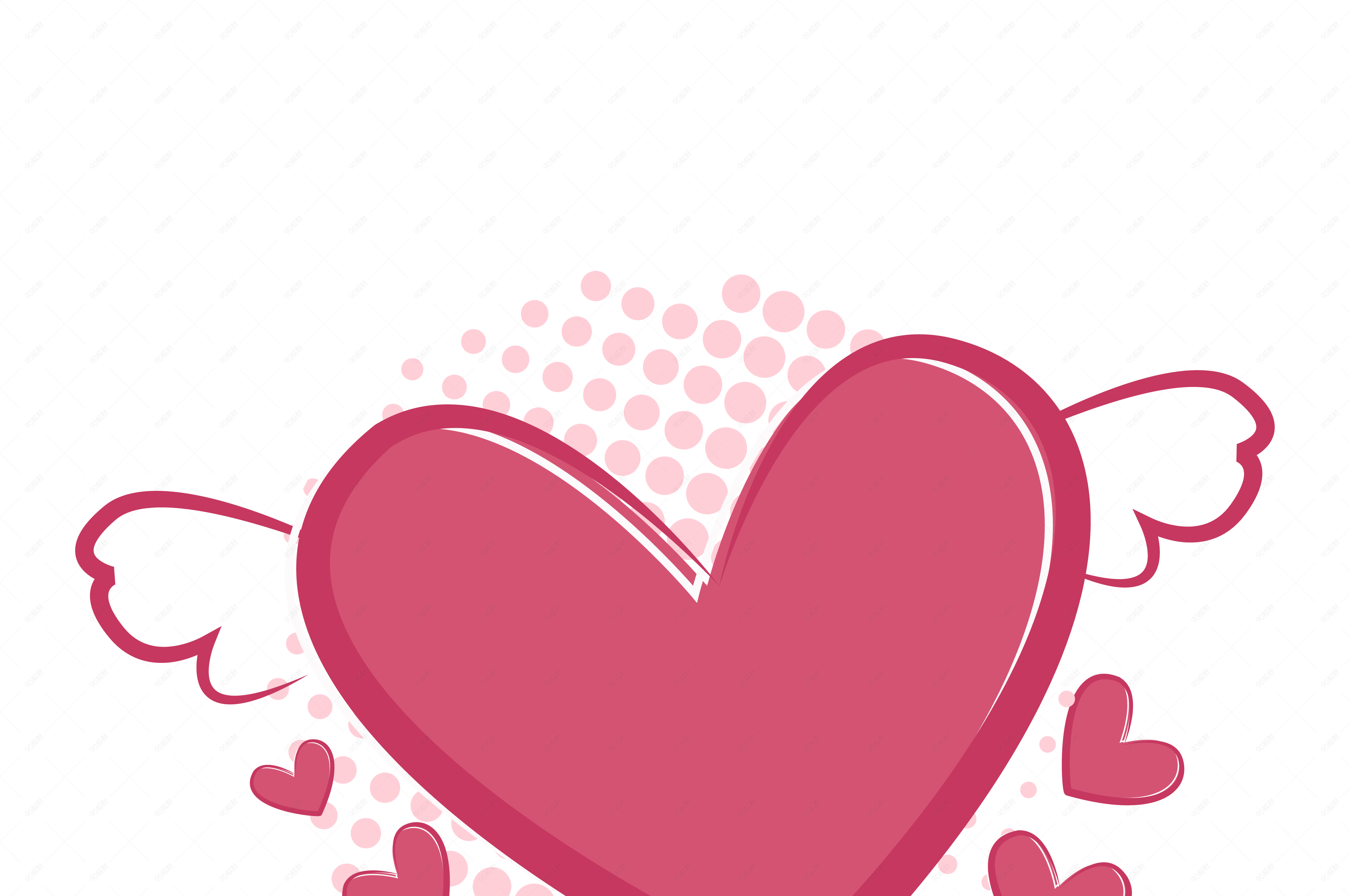 手绘七夕长着翅膀的爱心元素设计