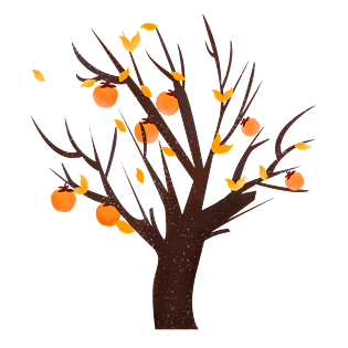 手绘霜降秋天柿子树创意元素设计