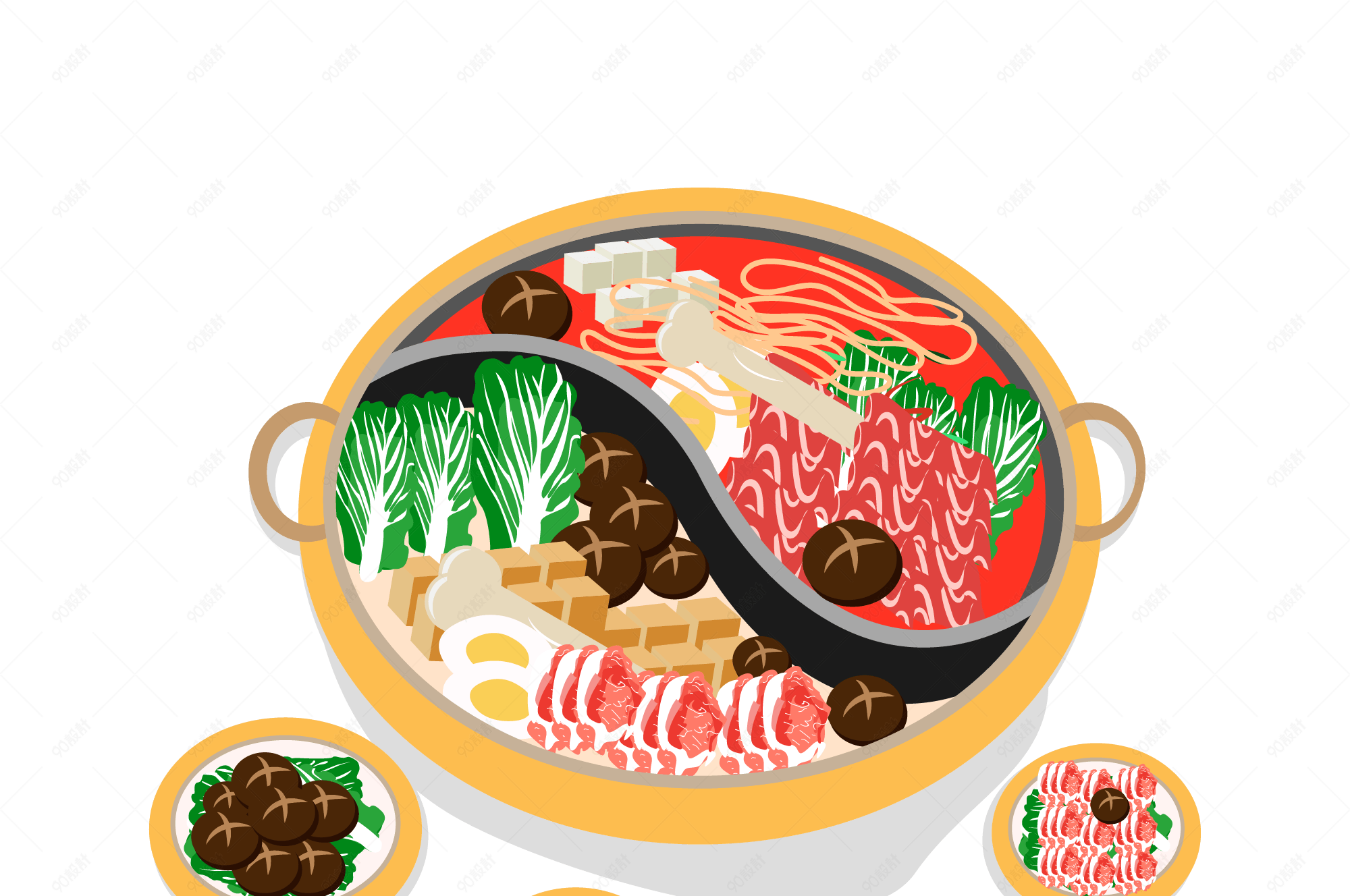 手绘矢量火锅美食创意元素设计