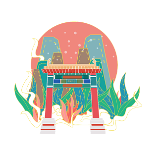 手绘国潮风北京南锣鼓巷景点元素设计