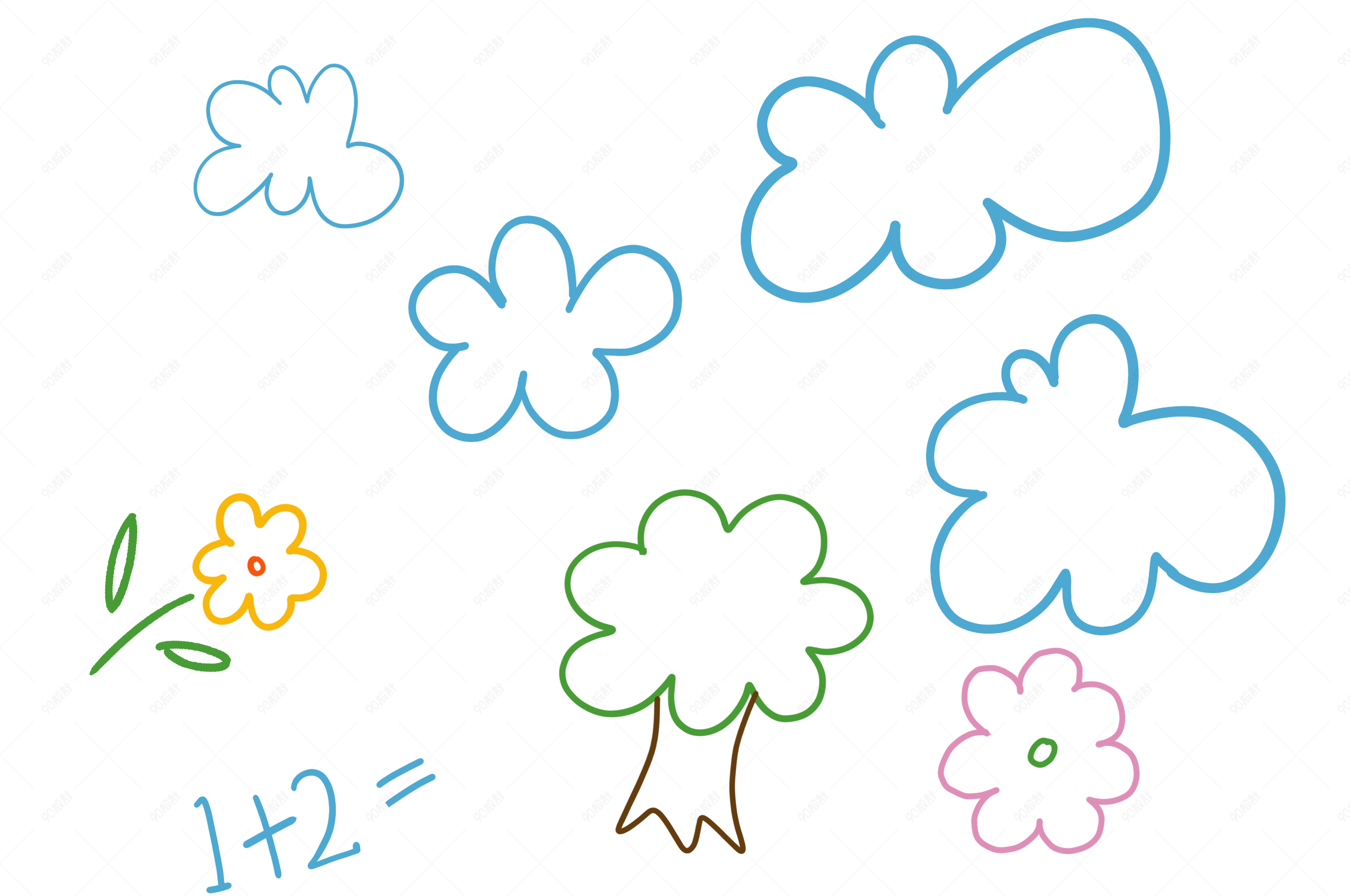 儿童节教师节蓝色涂鸦卡通手绘云