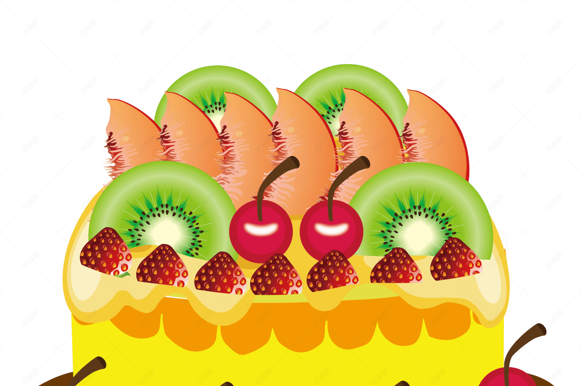 手绘美味水果蛋糕矢量图