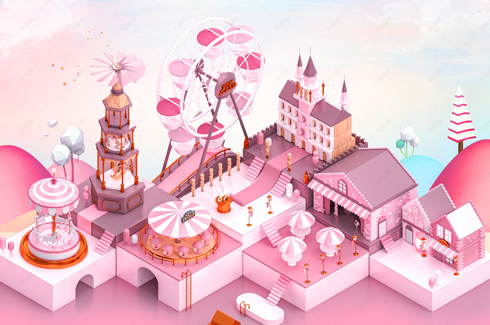 粉色三维立体c4d海报粉色电商banner