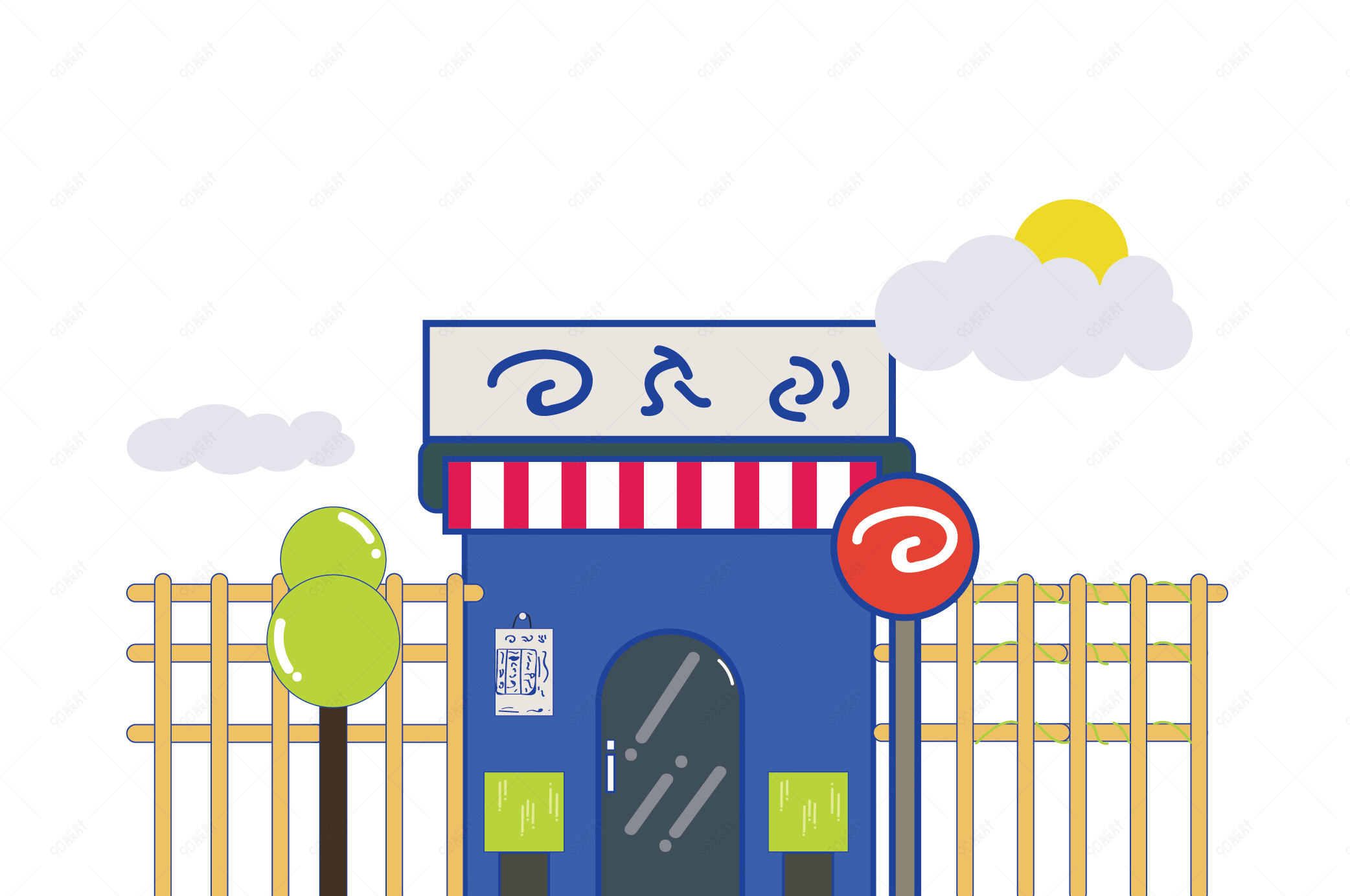 日式小卖部场景手绘矢量插画【免抠元素png】-90设计网