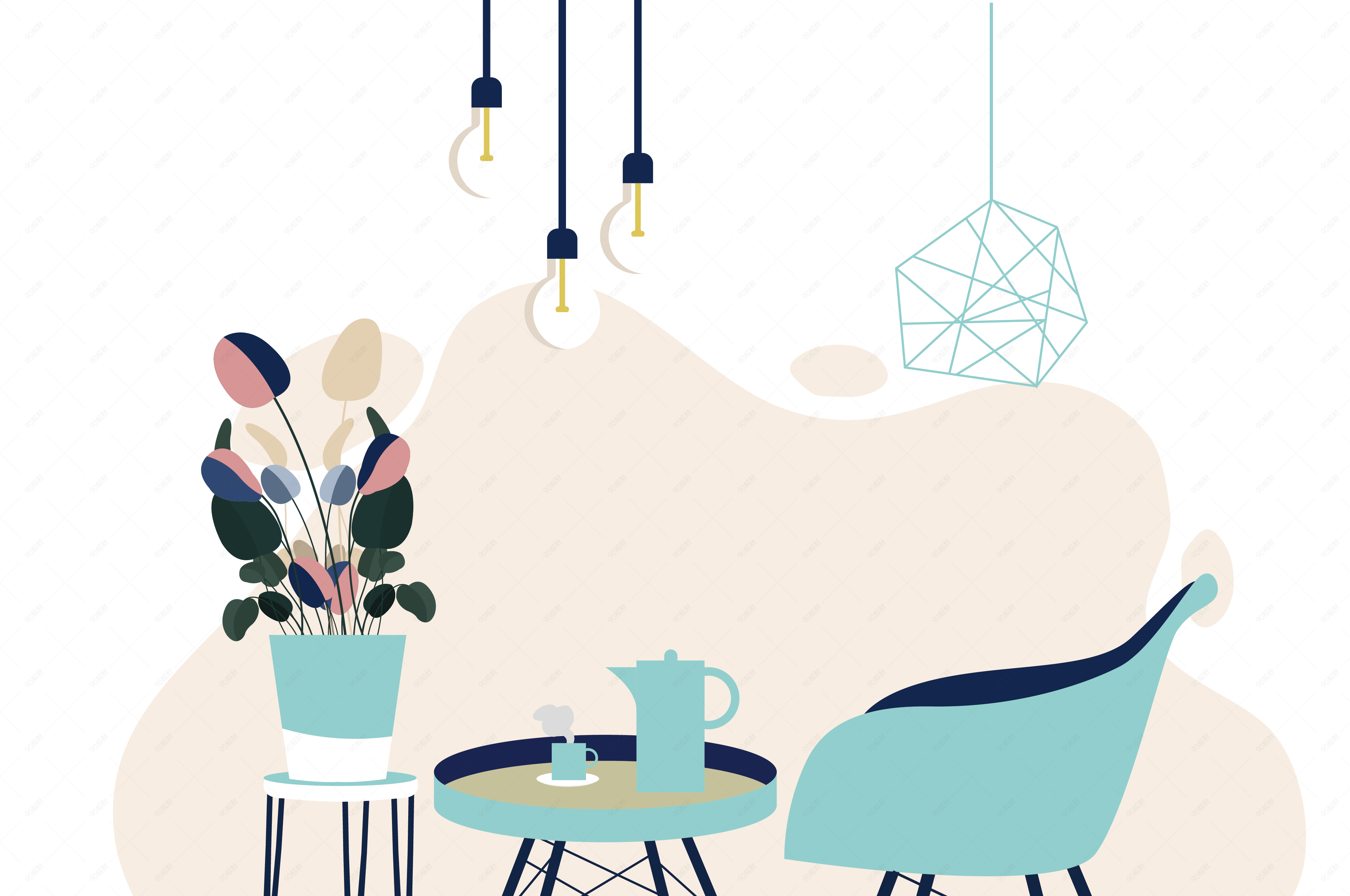 矢量咖啡厅网红ins风格插画