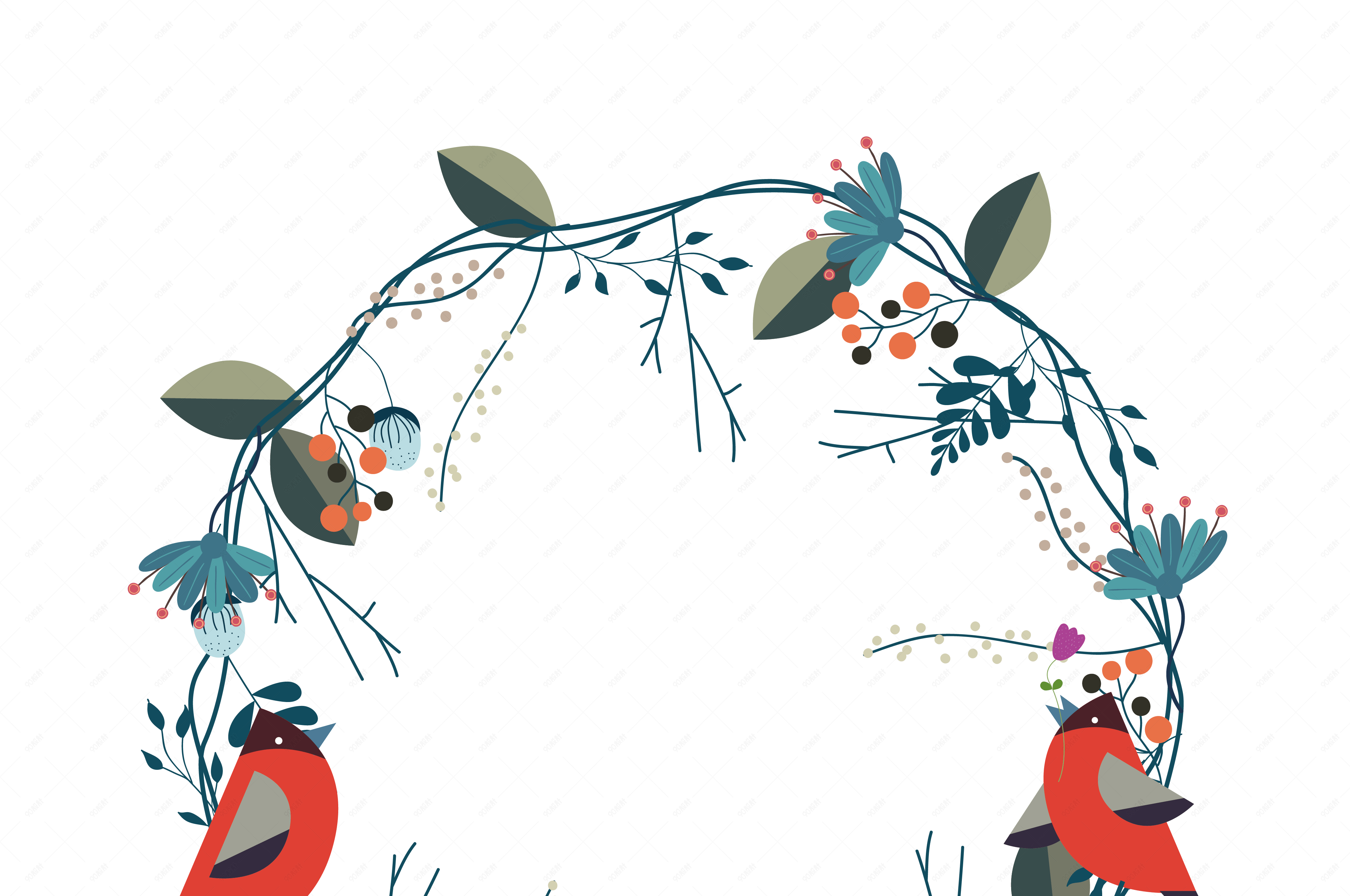 森系花藤小鸟圆圈边框