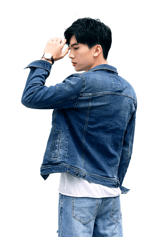 秋装蓝色牛仔外套男帅气时尚男模特男生侧面