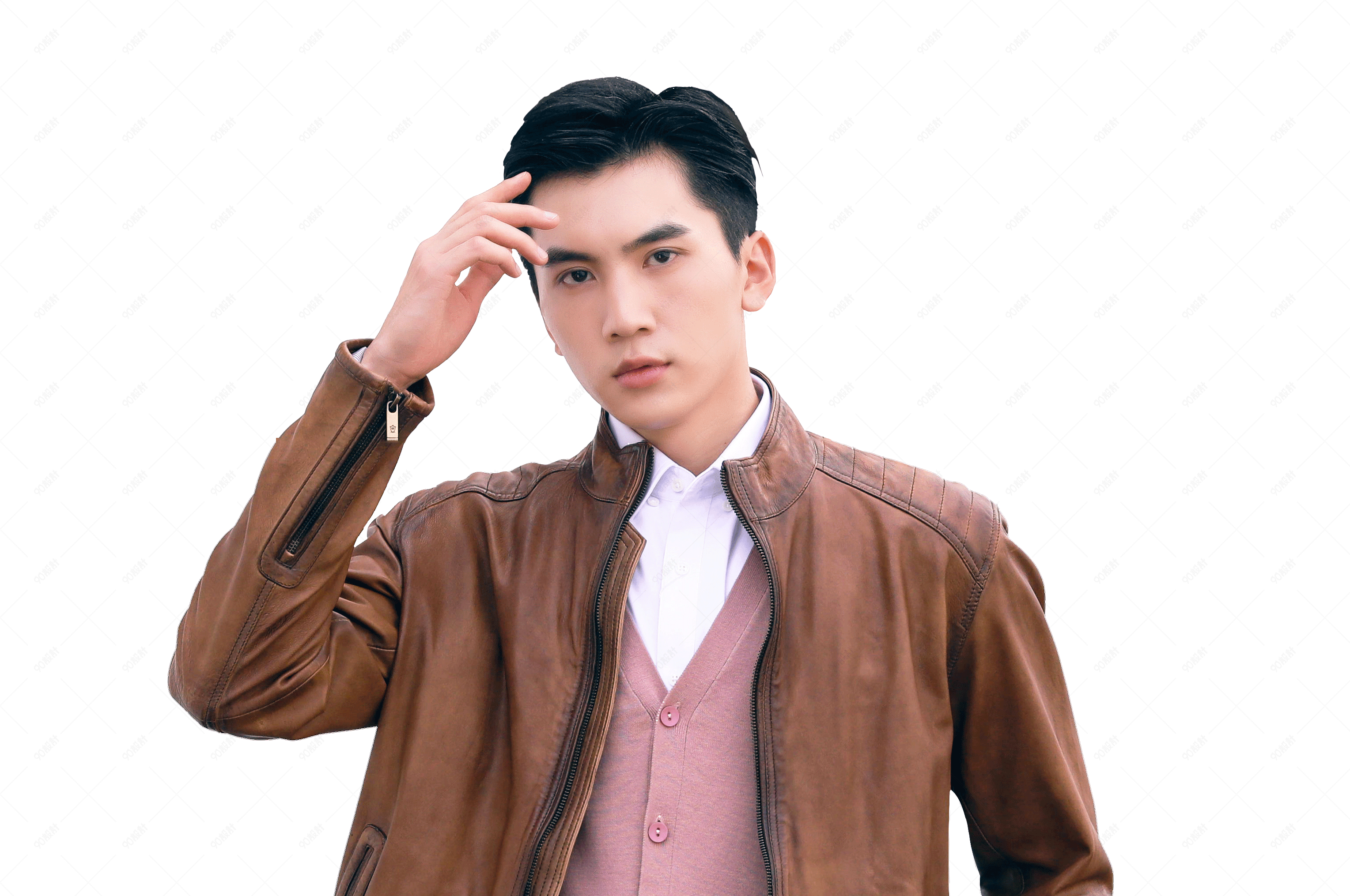 秋装复古咖啡色夹克男帅气时尚男模特男生