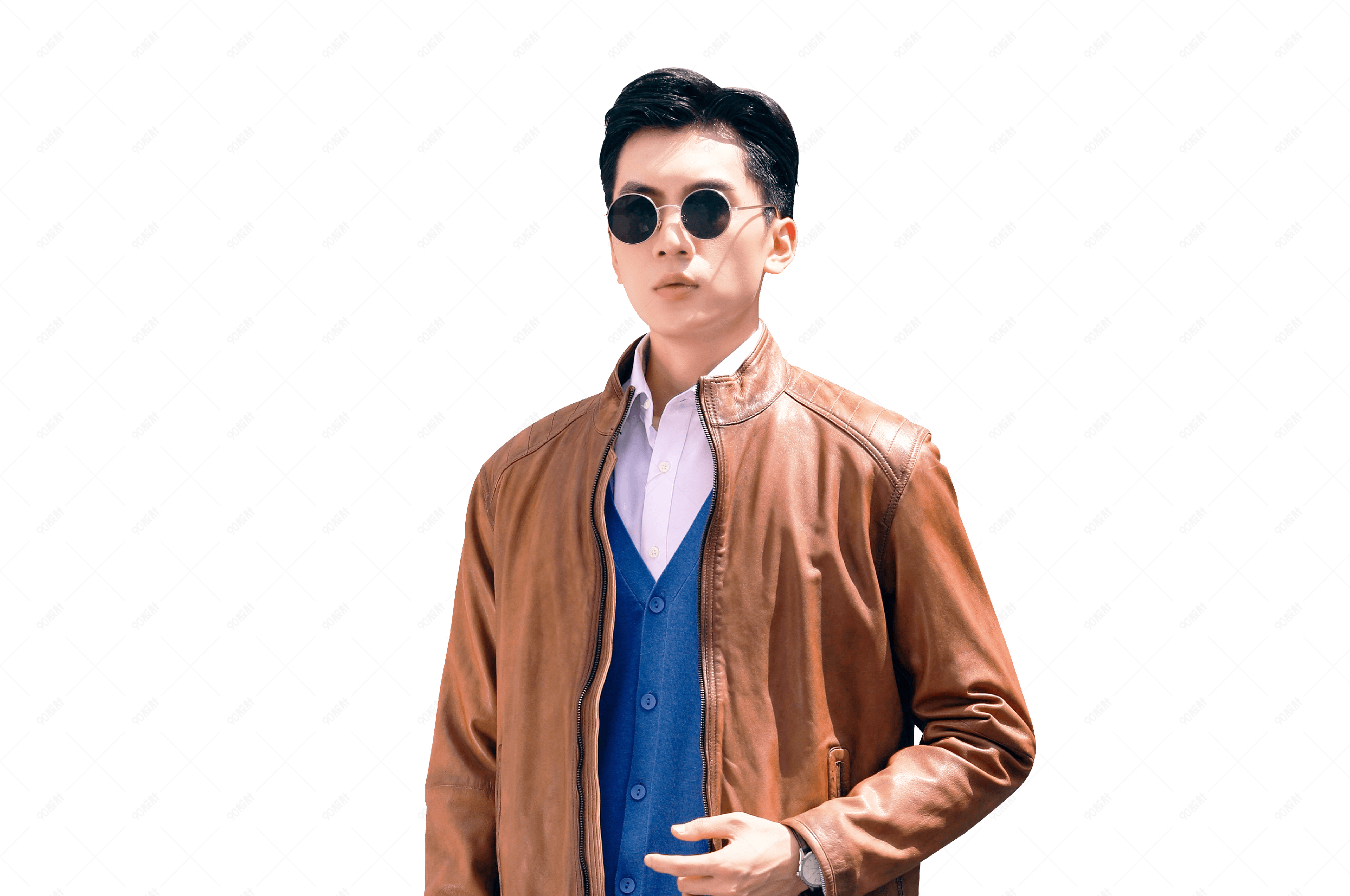 秋装复古咖啡色夹克男帅气时尚男模特男生