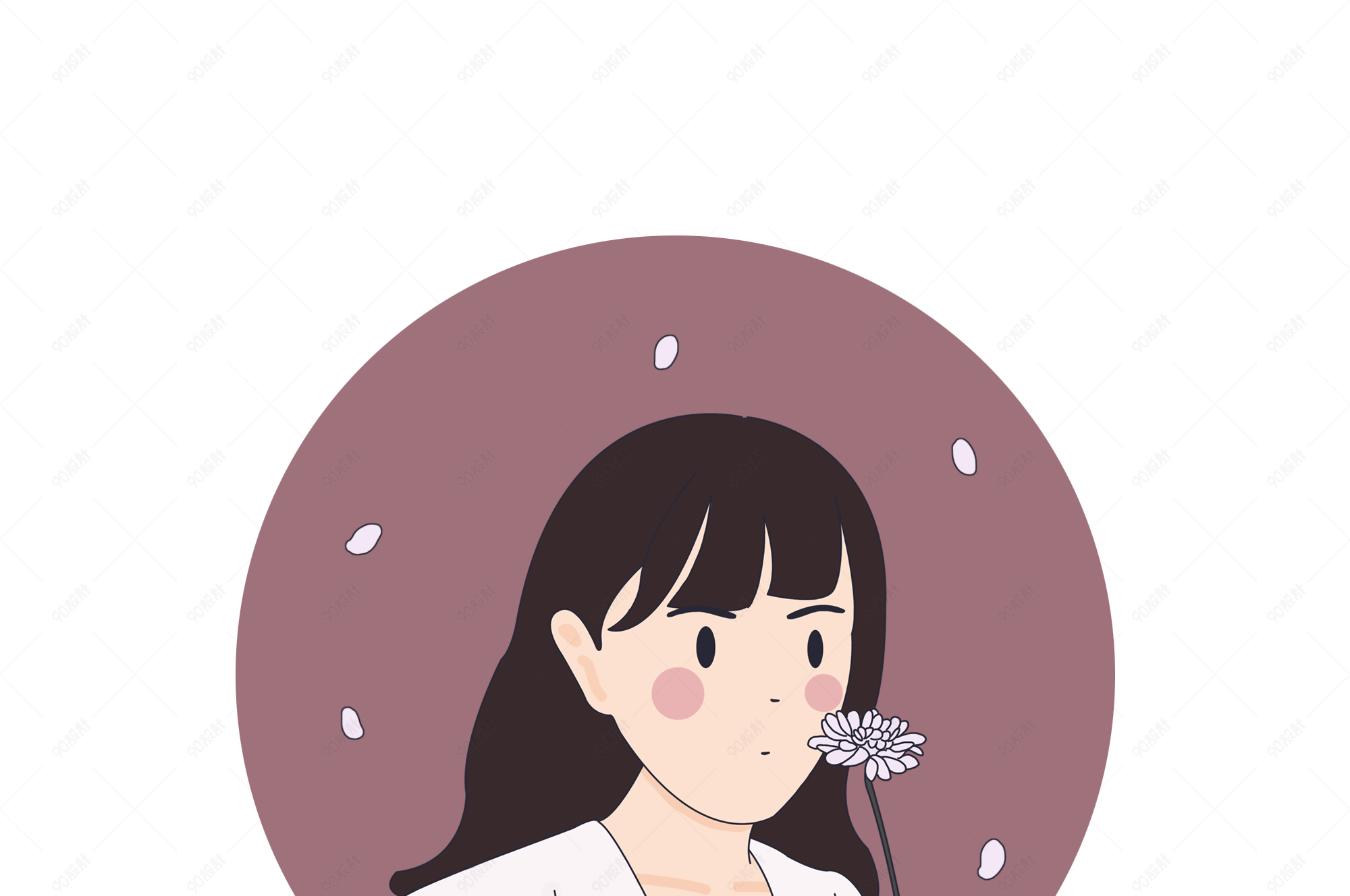青年节文艺清新少女半身手绘头像