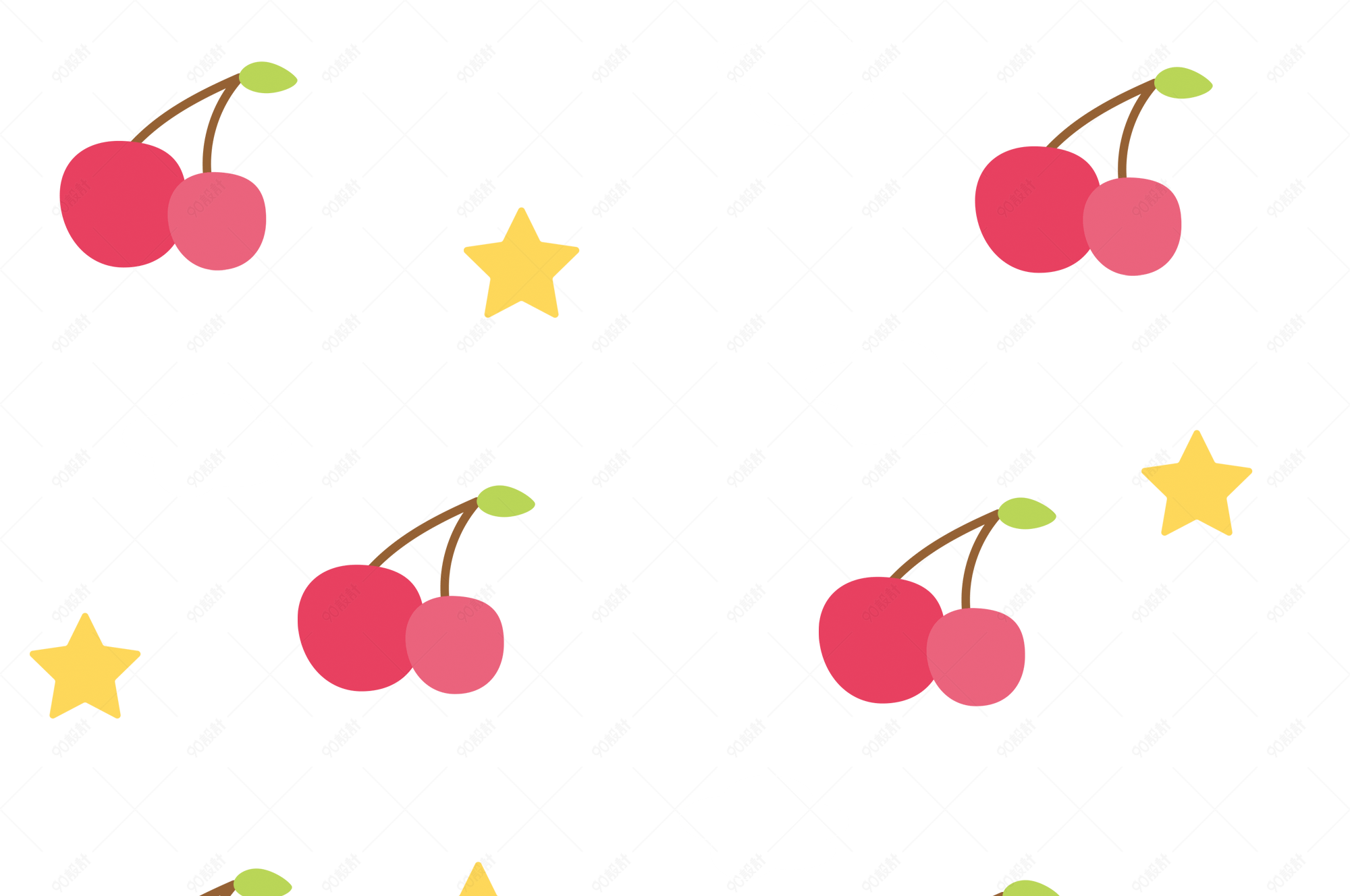 夏日水果小清新手绘樱桃星星云朵背景