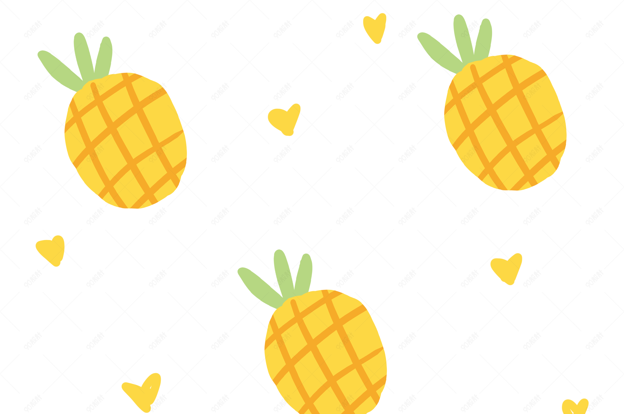 夏日卡通手绘清新菠萝水果背景