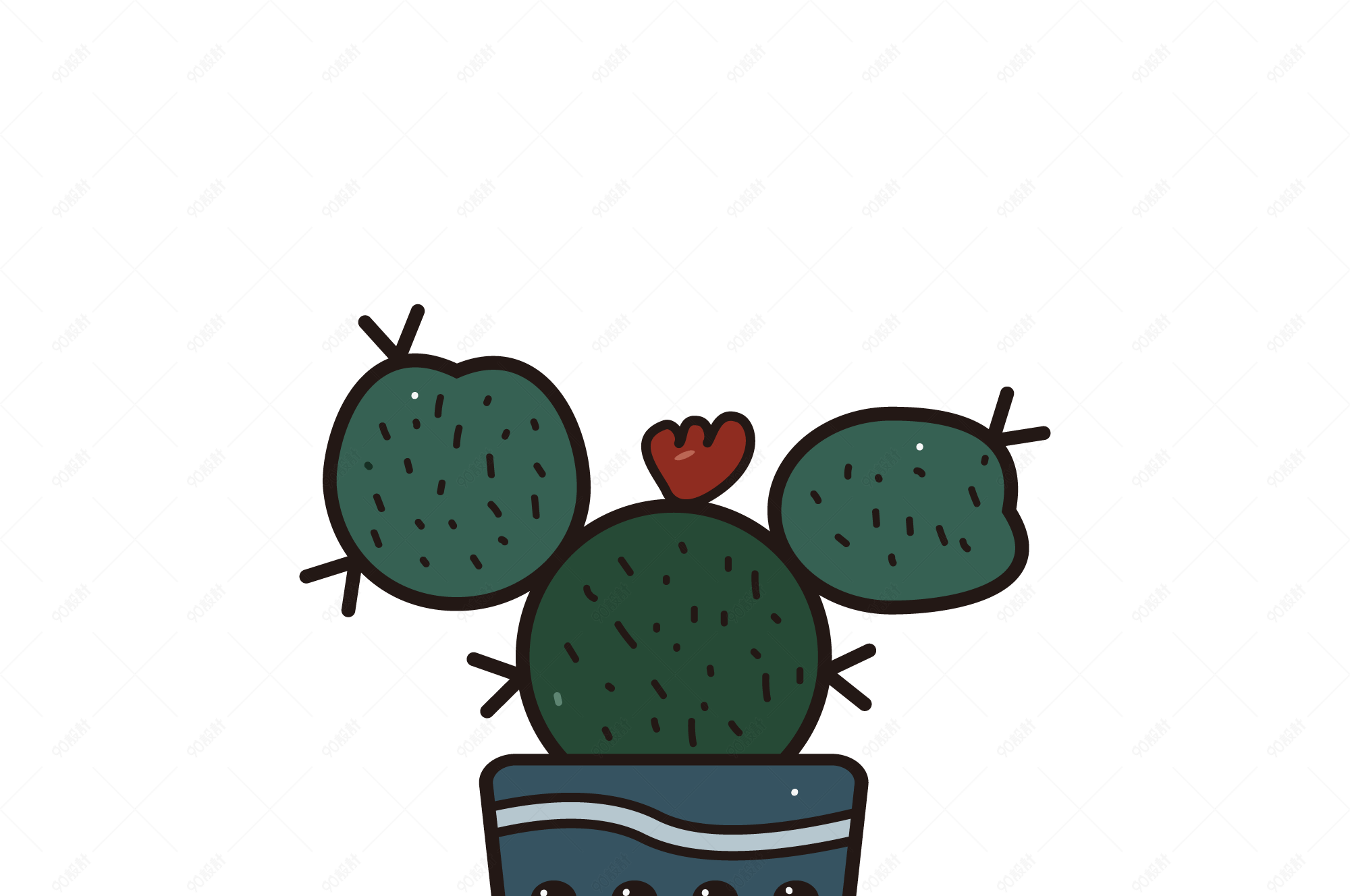 卡通手绘风格盆栽仙人掌