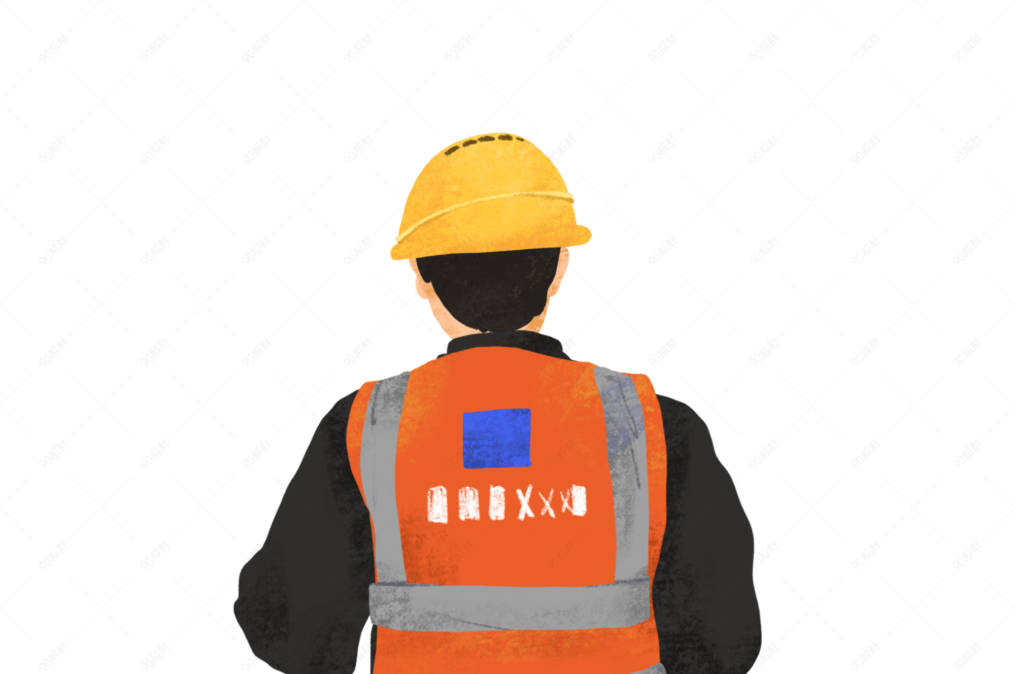 手绘彩色建筑增援武汉工人背影