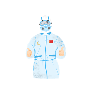 手绘点赞加油穿防护服医生