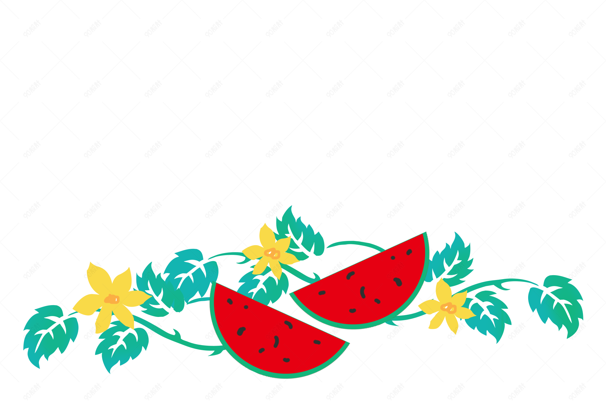 夏日西瓜藤蔓手绘png