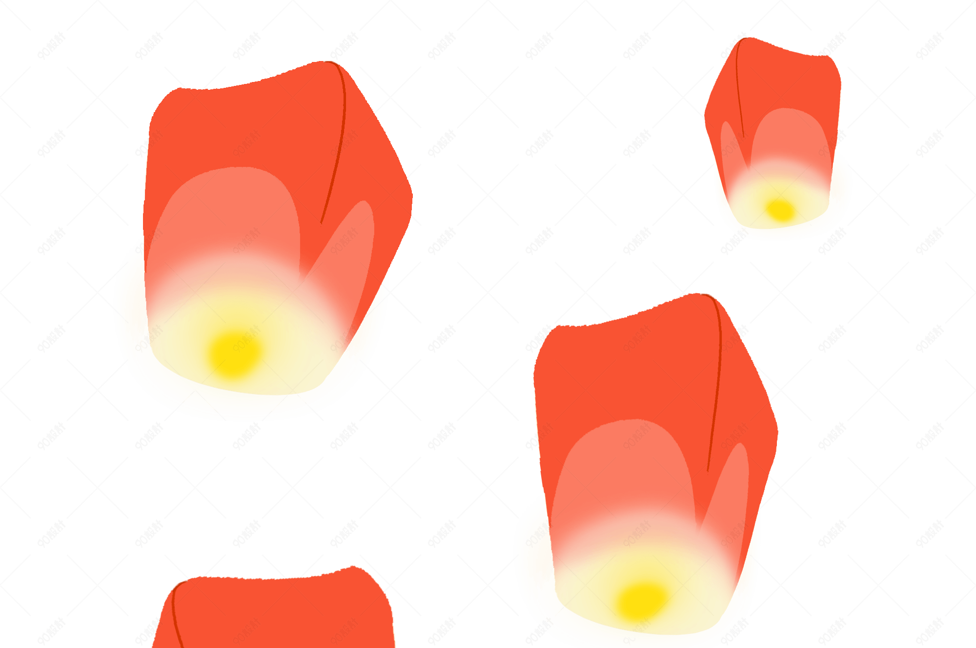 手绘孔明灯点灯许愿png