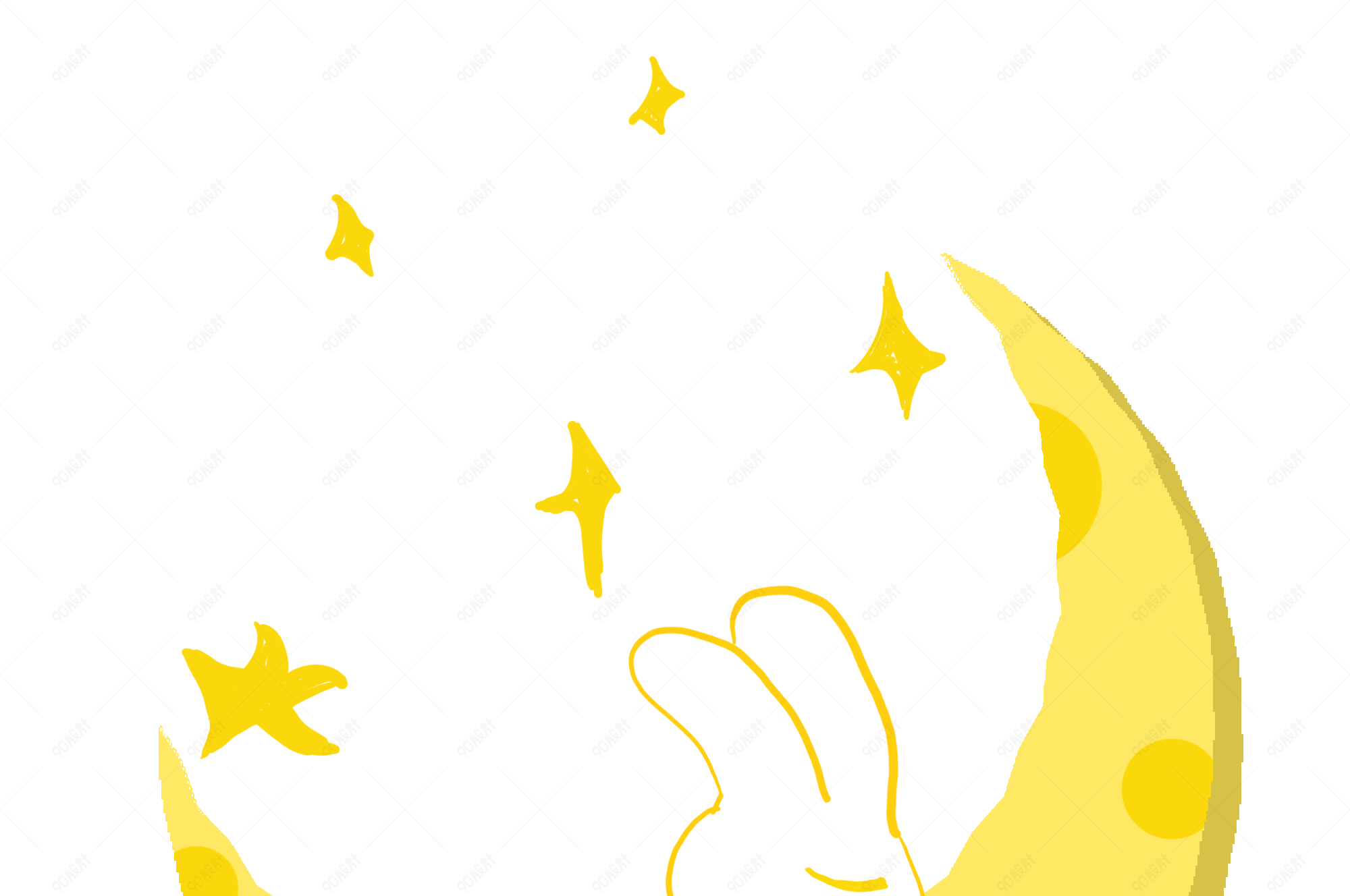 弯月睡觉兔子星星png