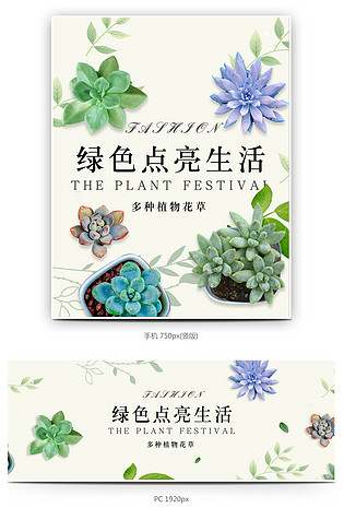 简约清新风格日常多肉植物全屏海报