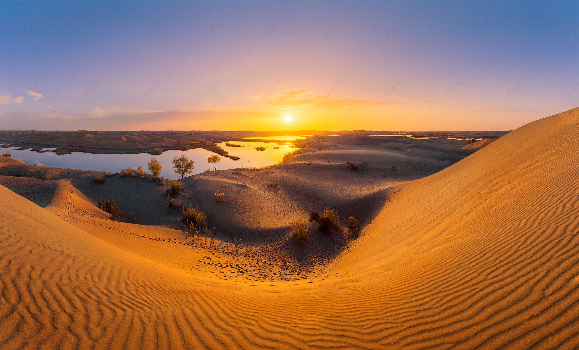 沙漠沙丘夕阳西下风景摄影图