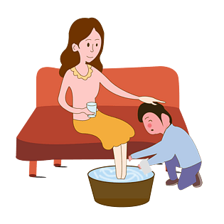母亲节洗脚孝顺儿子平面风pngpsd2000*2000卡通手绘父亲节帮父亲洗脚