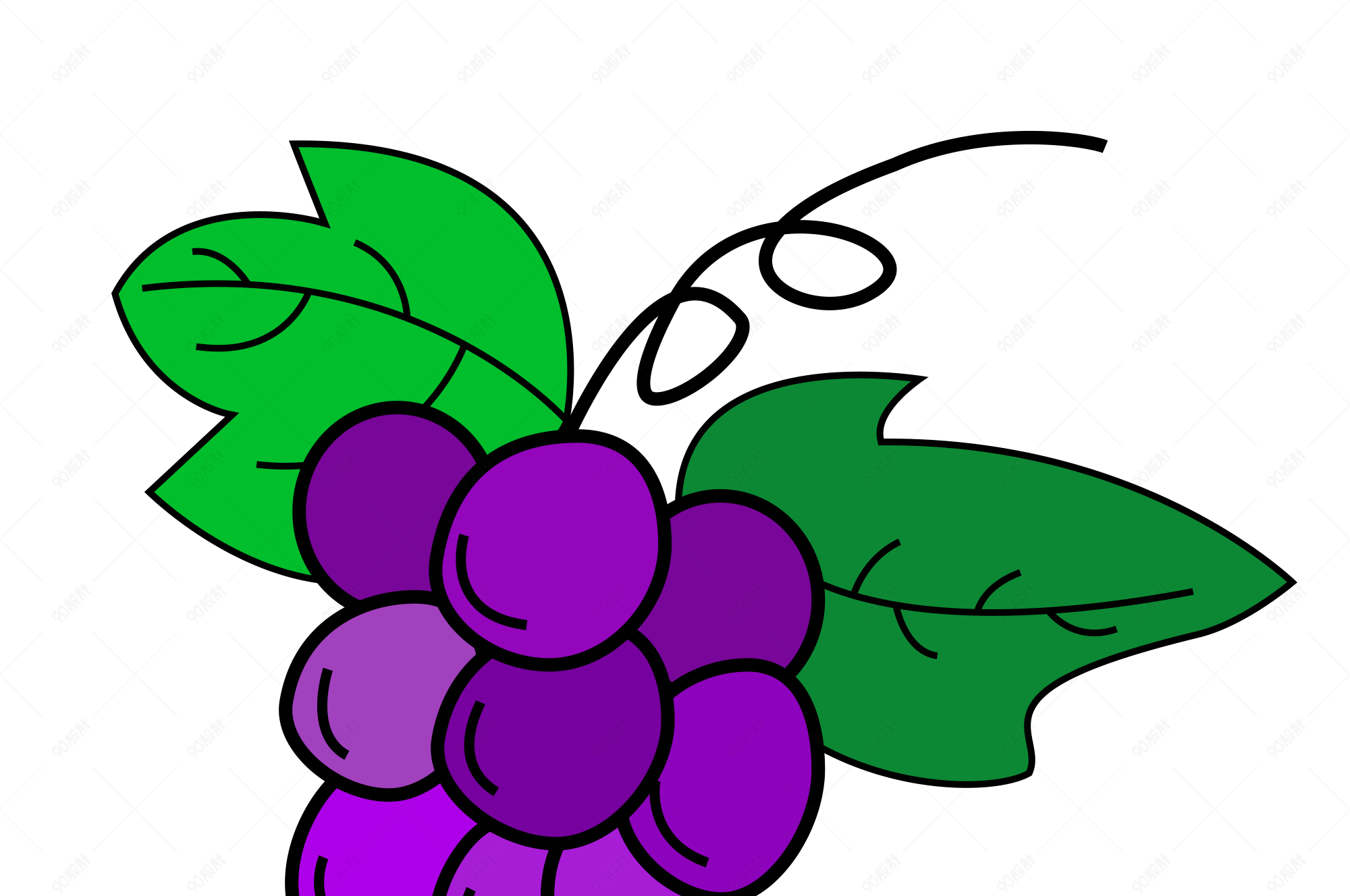 卡通手绘风紫色葡萄绿叶