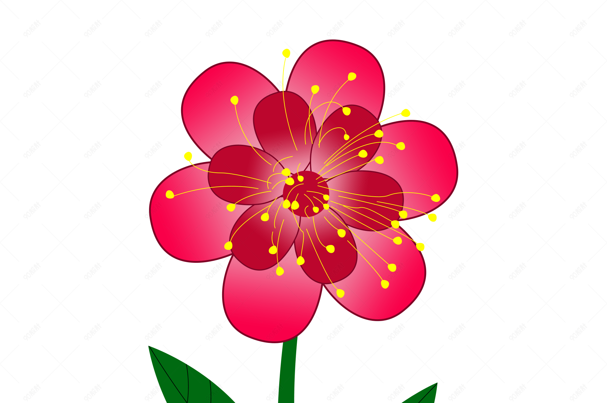 春天卡通可爱小红花绿叶