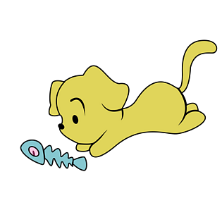 黄色可爱卡通狗狗追小鱼