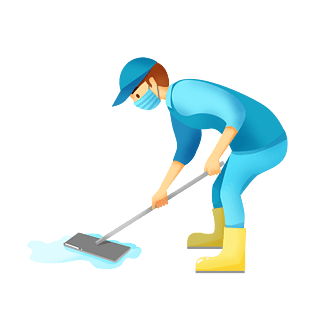 防控疫情卫生保洁蓝色扁平化打扫人物png