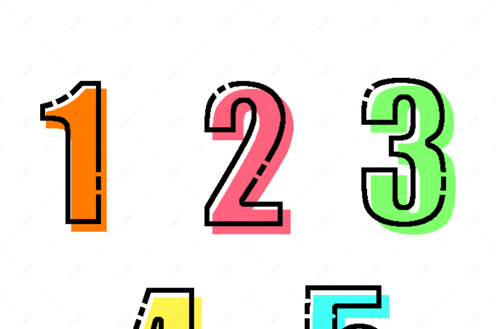 mbe糖果色数字12345【免抠元素png】-90设计网