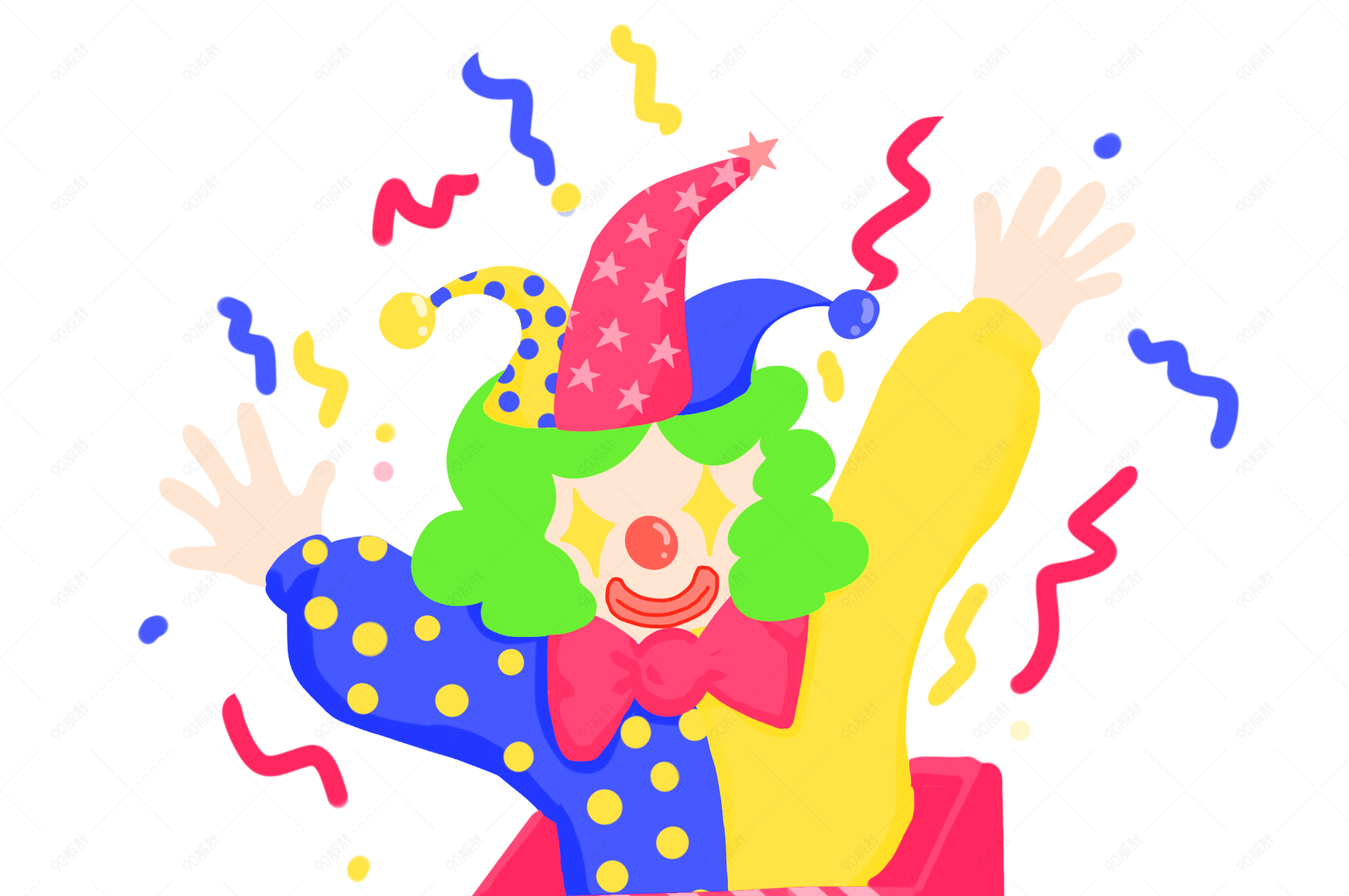 愚人节小丑手绘风插画风悬浮元素贴图素材