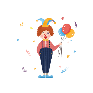 愚人节可爱搞怪小丑彩色气球png手绘元素pngpsd2000*2000彩色卡通可爱