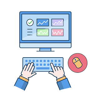 商务办公电脑工作蓝色扁平风png插画元素