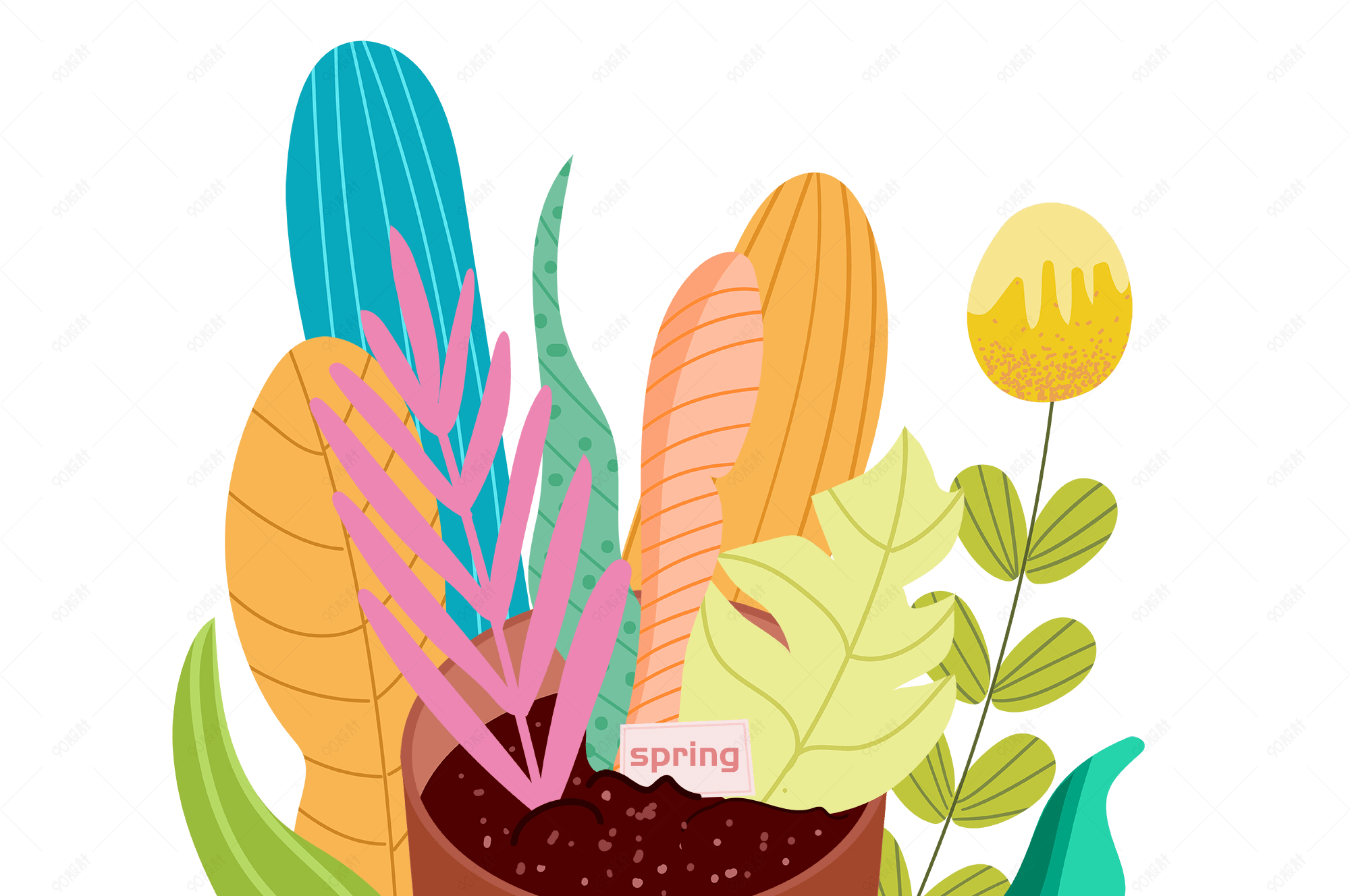 春分盆栽植物扁平手绘插画