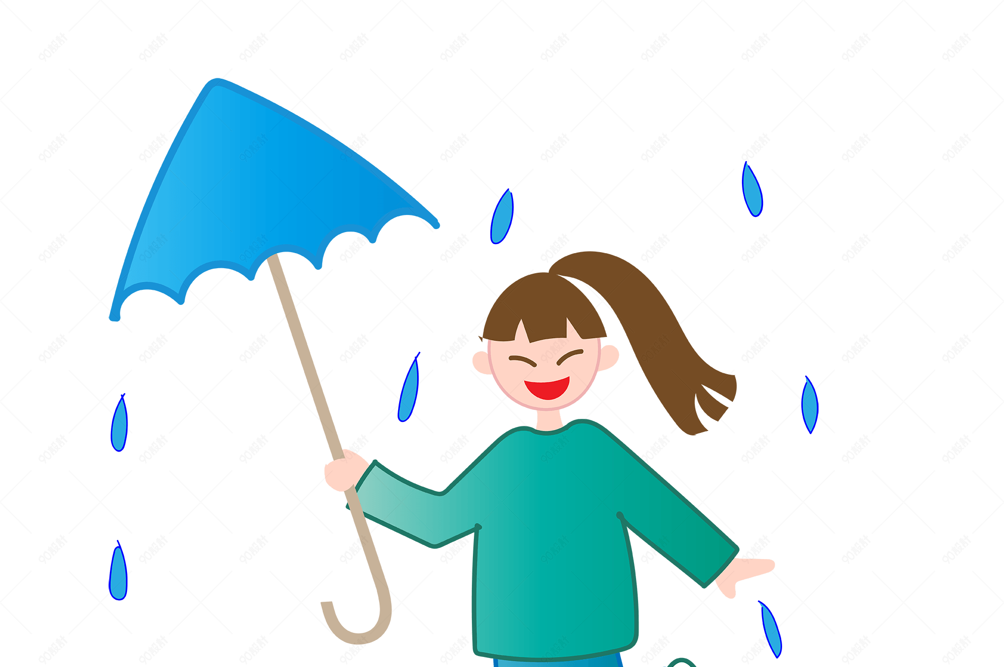谷雨卡通女孩撑伞素材