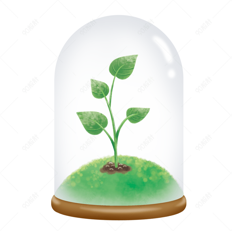 植树节玻璃罩里的小树苗png卡通插画