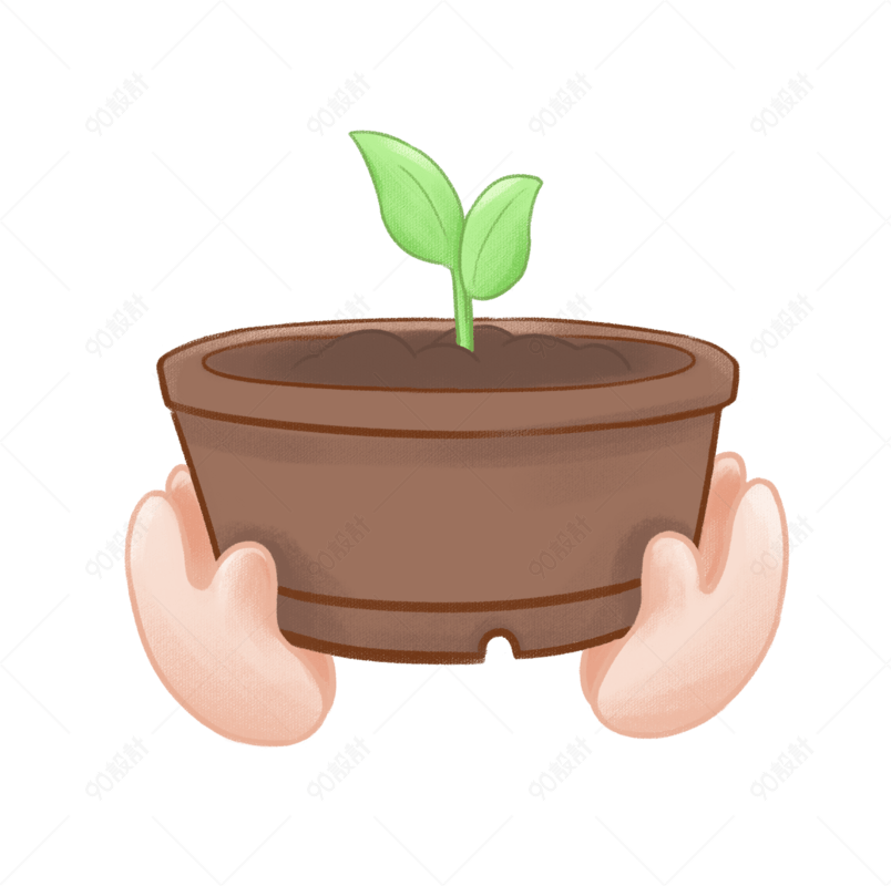 植树节手绘手捧树苗png素材