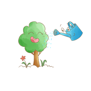 植树节给树浇水卡通png素材