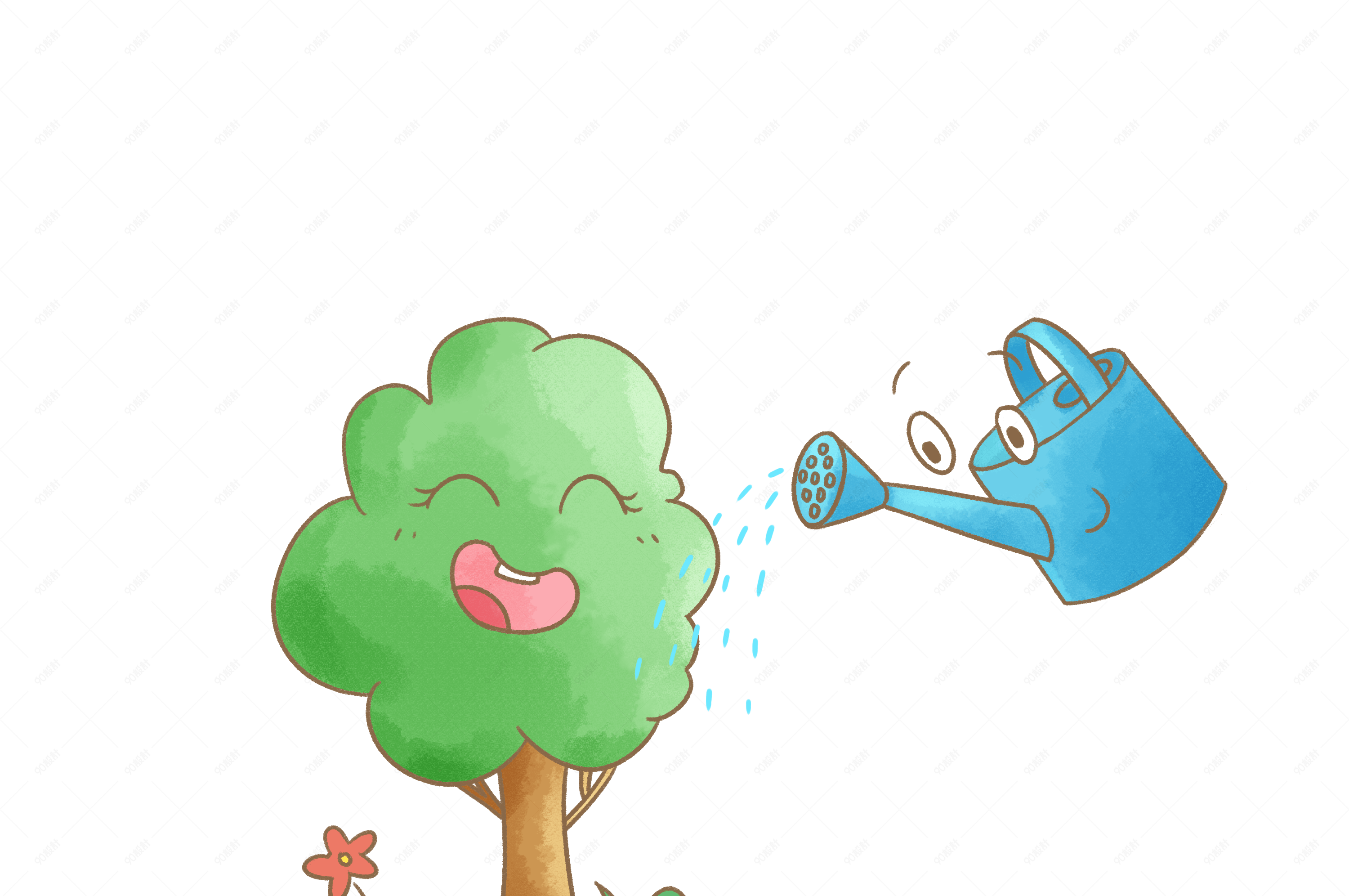 植树节给树浇水卡通png素材