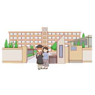 母亲节学生毕业学校卡通手绘